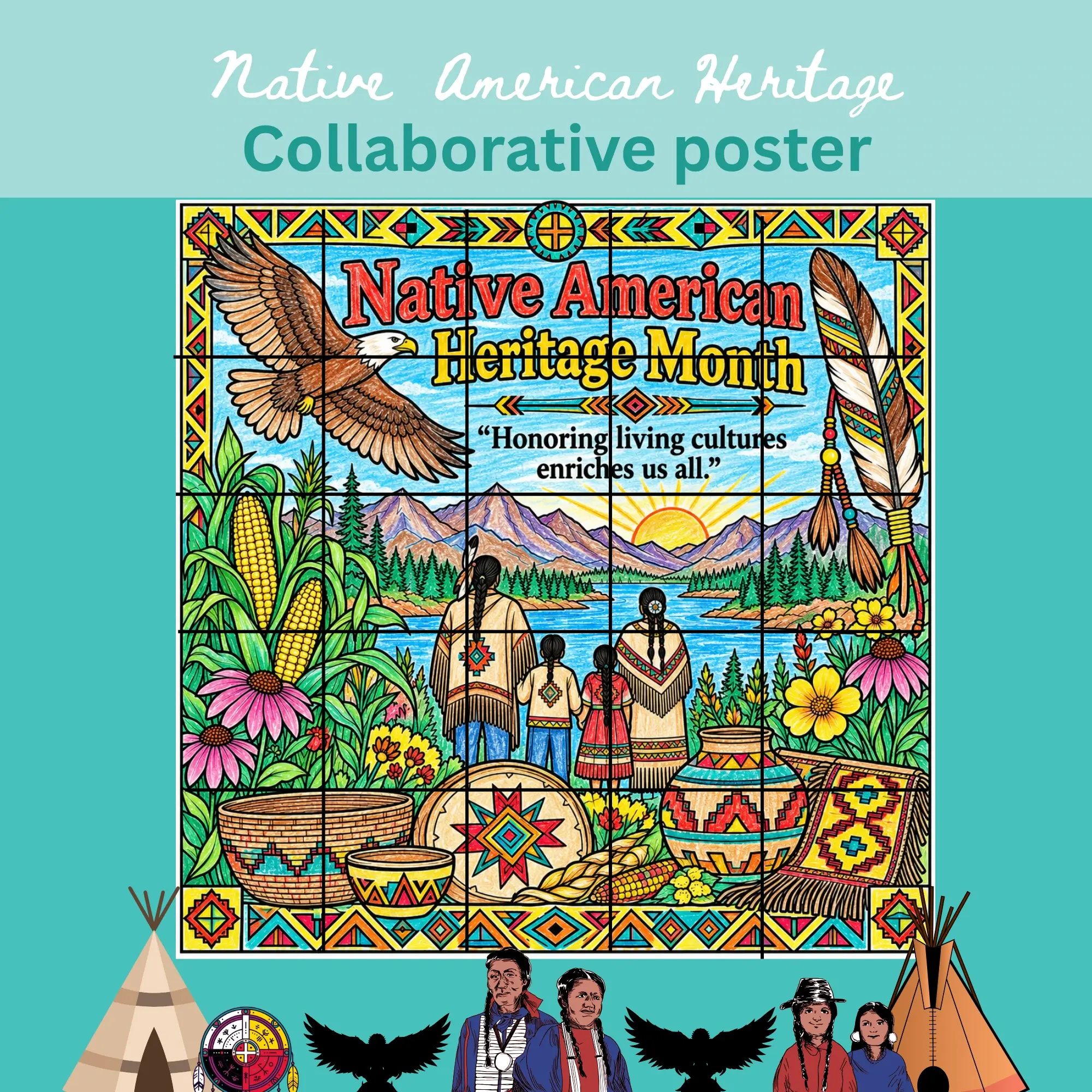 Native American Heritage Month Collaborative Poster craft Bulletin Board